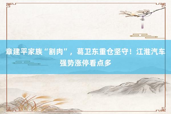 章建平家族“割肉”，葛卫东重仓坚守！江淮汽车强势涨停看点多