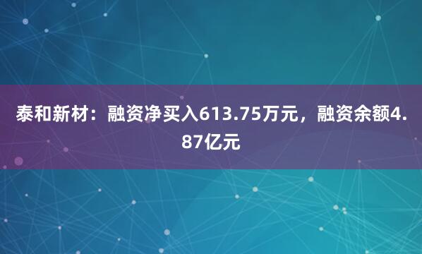 泰和新材：融资净买入613.75万元，融资余额4.87亿元