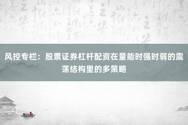 风控专栏：股票证券杠杆配资在量能时强时弱的震荡结构里的多策略
