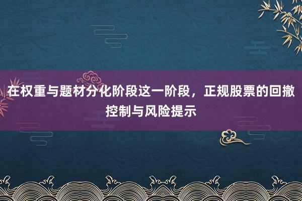 在权重与题材分化阶段这一阶段，正规股票的回撤控制与风险提示