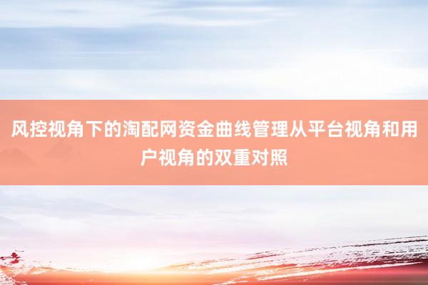 风控视角下的淘配网资金曲线管理从平台视角和用户视角的双重对照