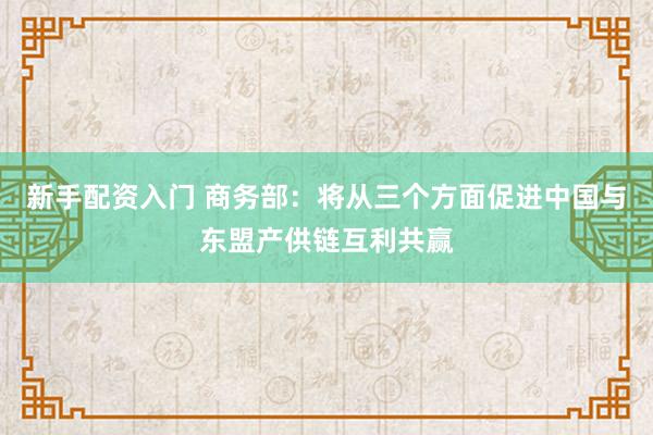 新手配资入门 商务部:将从三个方面促进中国与东盟产供链互利共赢