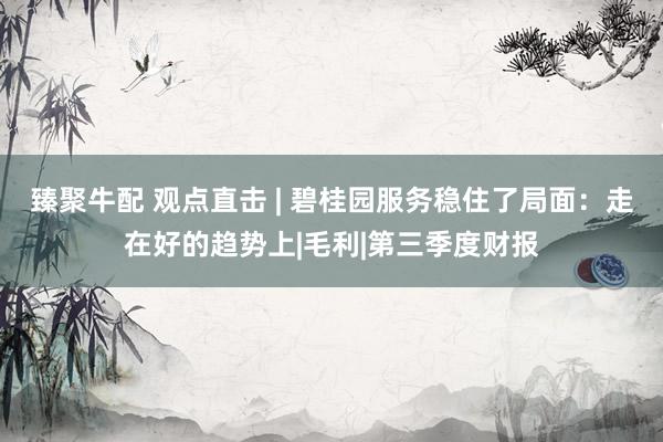 臻聚牛配 观点直击 | 碧桂园服务稳住了局面：走在好的趋势上|毛利|第三季度财报