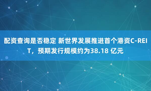 配资查询是否稳定 新世界发展推进首个港资C-REIT，预期发行规模约为38.18 亿元