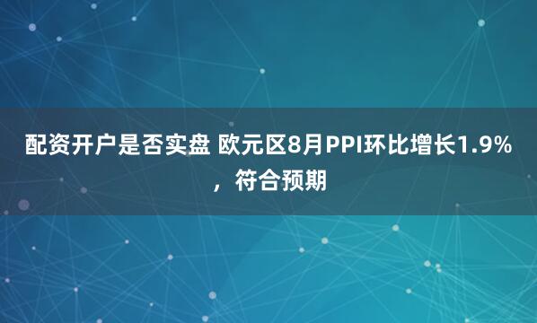 配资开户是否实盘 欧元区8月PPI环比增长1.9%，符合预期