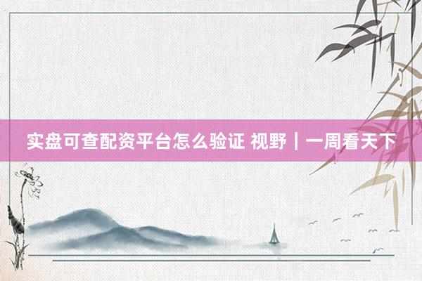 实盘可查配资平台怎么验证 视野|一周看天下