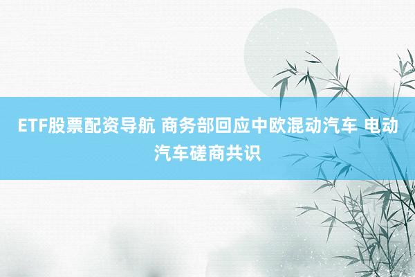 ETF股票配资导航 商务部回应中欧混动汽车 电动汽车磋商共识